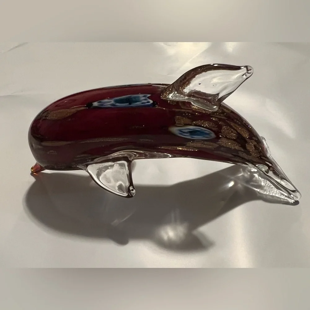 Elegant Glass Dolphin Figurine - Red and Gold